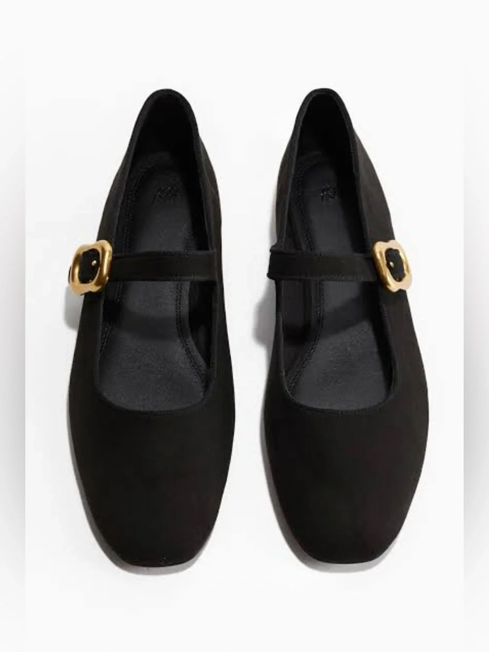 H&M Black Suede Mary Jane Flats with Gold Buckle size 11 NWT